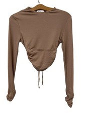 Mable Top Size Small Long Sleeve Crop Tie Back Polyester Blend Mocha Casual