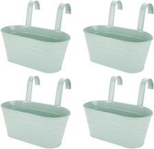 4 PCS Metal Hanging Flower Pots, 27Cm over Fence Planters, Balcony Planters for