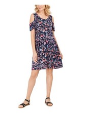 STYLE & COMPANY Womens Navy Cut Out Swing Floral Above The Knee Dress PP