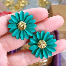 Flower Stud Earrings Women Blue Pink Green Yellow Petal Summer Jewelry