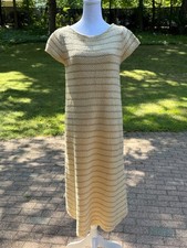 Zara Knit Dress Sz. M Yellow Beige Short Cap Sleeve Striped Detail Sweater NWOT