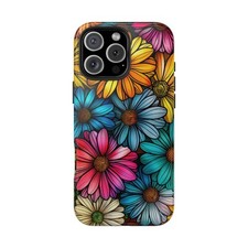Cute Colorful Flower Pattern, Tough iPhone Case, Glossy Cover