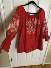 Free People Red Fleur Du Jour Embroidered Mini Off the Shoulder Dress size S