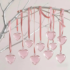 12 Pcs Valentine Glass Heart Ornaments 3.15 Inch Hand Blown Glass Hearts for Tre