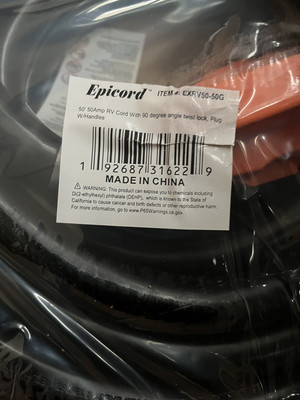 Epicord 50' 50Amp RV Cord With 90 degree angle twist lock, Plug W/Handles