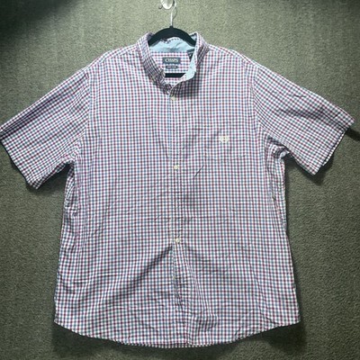 Chaps  Shirt Mens XXL Purple Blue Check Easy Care Short Sleeve Button Up Spring