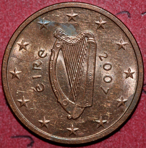 Ireland 2007 5 Eurocents Irish Harp, die crack- Foreign Coin 21.3mm