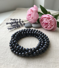 96 Inch Black Freshwater Pearl Necklace Long Endless Strand 8mm Knotted Opera