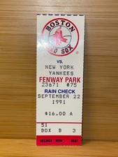 Yankees Red Sox 10 Innings 9/22/91 Rookie Bernie Williams, Boggs Ticket Stub