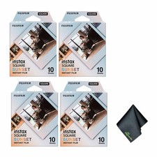 4xFUJIFILM INSTAX SQUARE Sunset Instant Film, Microfiber Cleaning Cloth, Bundle
