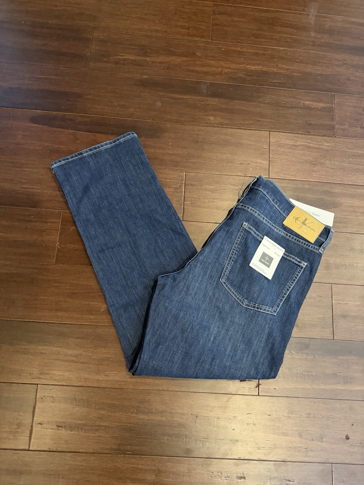 Calvin Klein Men's 36x32 Standard Straight Fit Denim Jeans In Blue Rinse