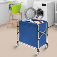Blue Laundry Cart W/ Wheels, Foldable Laundry Cart, Laundry Cart&nbsp;for Home Hotel