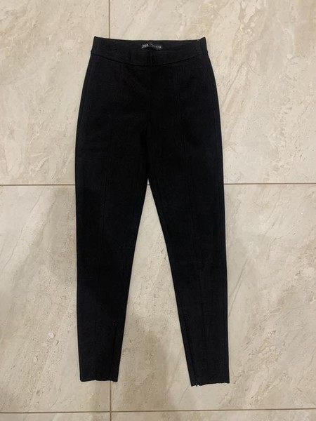 Women ZARA Trousers Black Suede 34