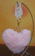 Crystal Collection Pink Shaped Heart Pompom Keychain Purse Charm Backpack Clip
