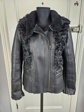 Topshop Boutique Genuine Sheepskin Jacket Black Shearling Removable Hood Size S