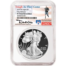 2018-W Proof $1 American Silver Eagle NGC PF70UC TravisMills.org ER Label