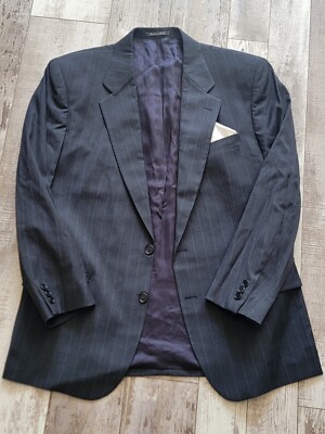 40R Men's Vintage Cerutti Italian Blazer Gray Striped 100% Virgin Wool 2 Button 