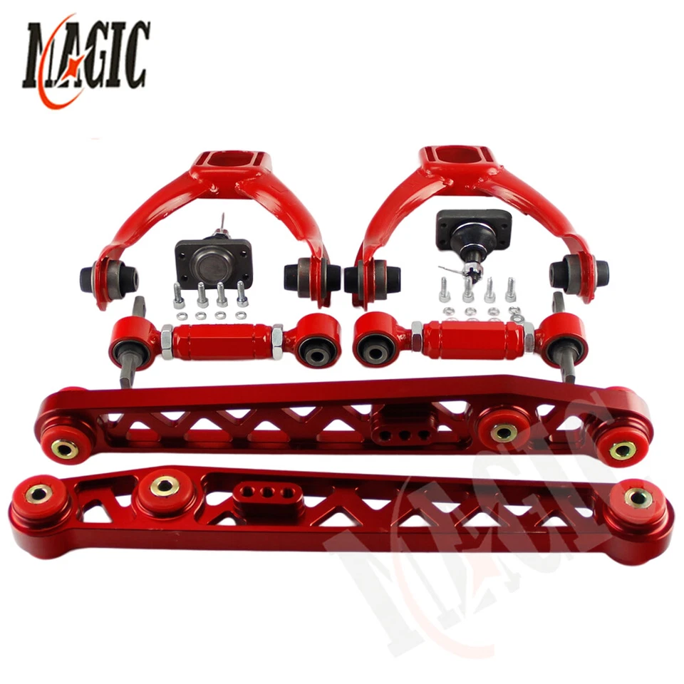 Brazo de control inferior LCA + Kit de inclinación superior delantero + trasero para 96-00 Honda Civic EK rojo Foto 4 de 4