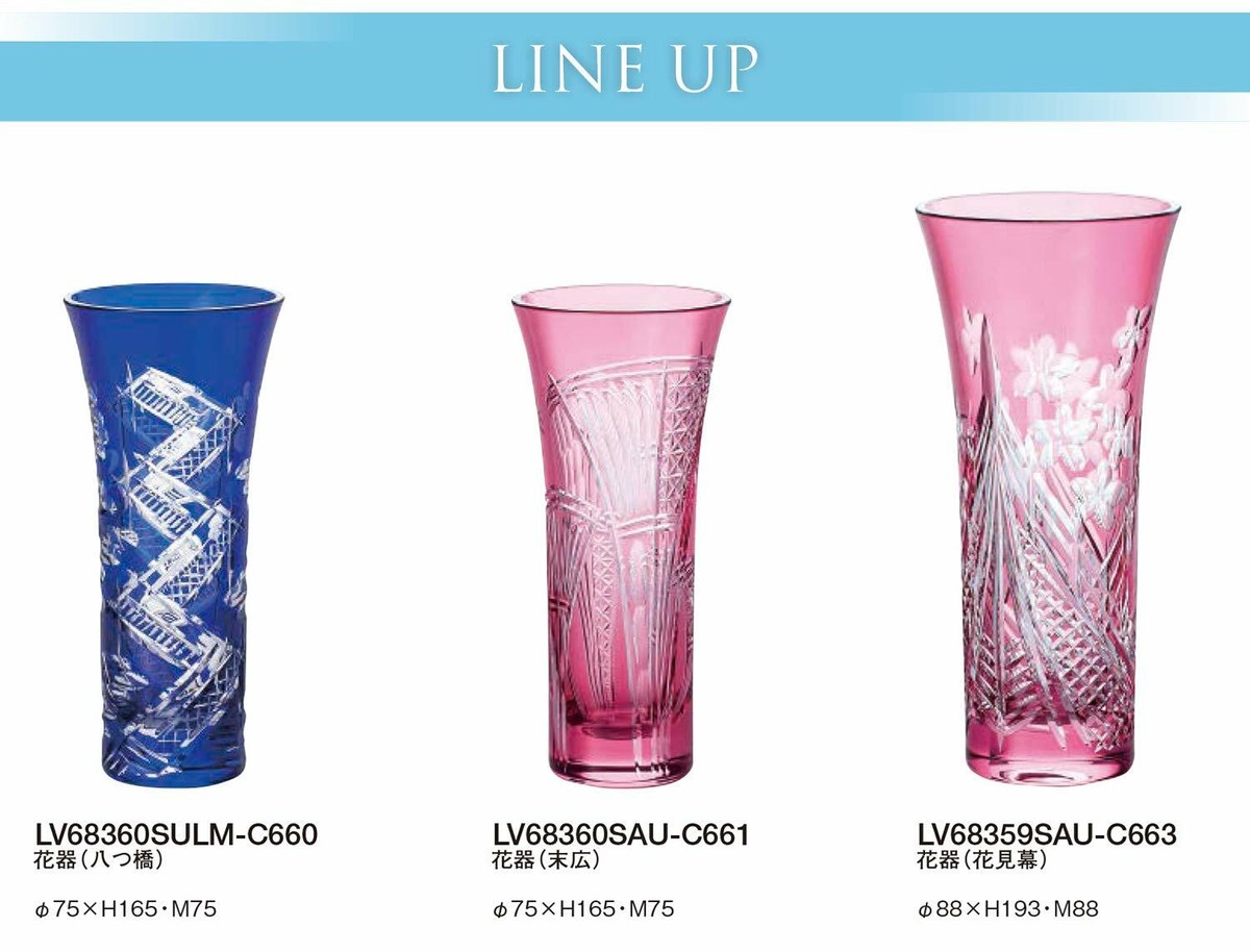 KEIYO（ケイヨウ）APPCASTII Toyo Sasaki Glass Yachiyo Kiriko Flower Vase Yatsuhashi Blue