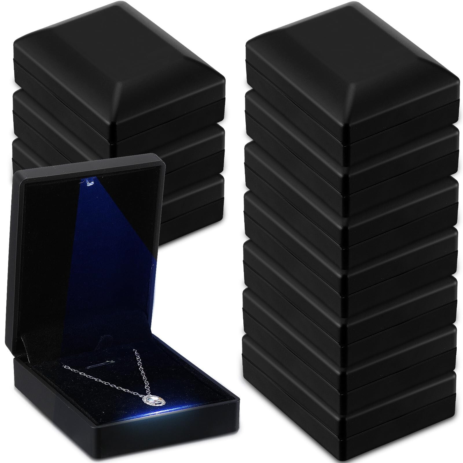 10 Pieces LED Pendant Boxes Lighted Necklace Gift Box Velvet Necklace Case wi...