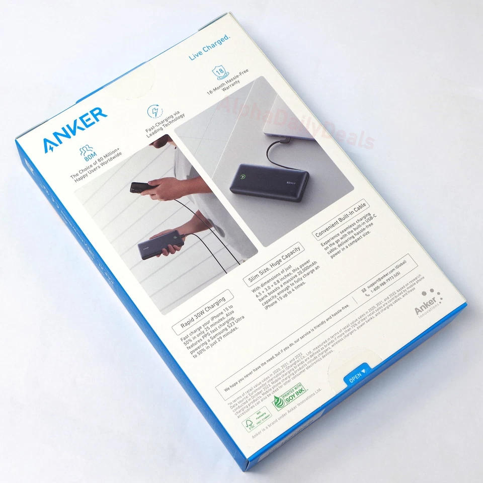 Banco de alimentación de batería portátil Anker Nano 30 W carga rápida cable USB-C 20000 mAh Foto 3 de 3