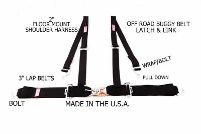 RJS RACING  4 PT LATCH & LINK FLOOR MOUNT HARNESS BUGGY BELT BLACK 50541-15