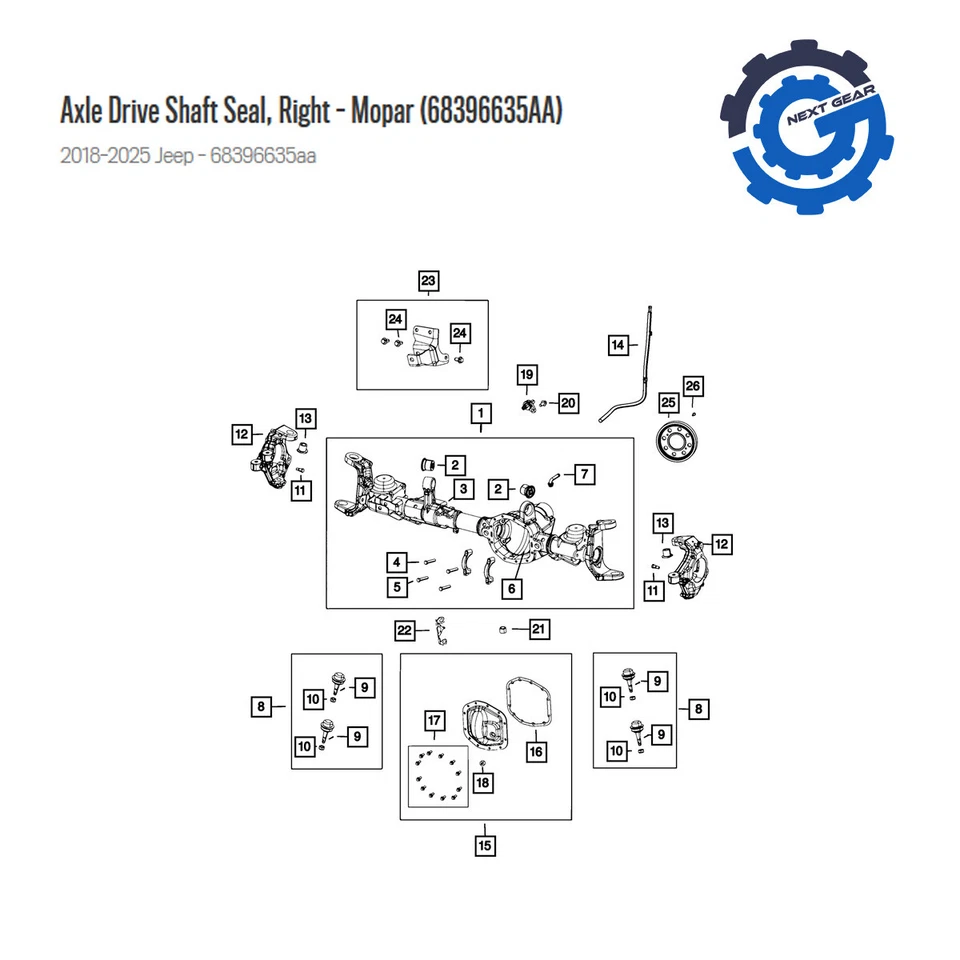 New OEM Axle Driver Shaft Seal Right For 2018-2024 Jeep Wrangler JL 68396635AA - Image 3 of 3