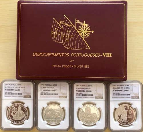 1997 Portugal 4 x 200 Escudos Silver Christian Missions NGC PF66-70 UC