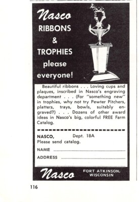 Nasco Ribbons Trophies Cups Plaques Trays Fort Atkinson WI Vtg Magazine Print Ad