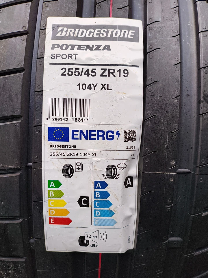 1x Sommerreifen Bridgestone Potenza Sport 255 45 (Z) R19 104Y XL (C/A72) - Bild 2 von 2