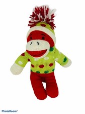 Dandee Collectors Choice Holiday Sock Monkey Plush Red W/Polka dot Sweater EUC 