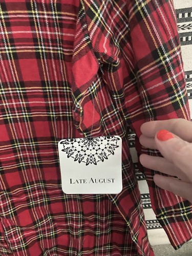 NWT Late August Red Plaid Long Sleeve Button Up Plus Size Tunic Sz 2X - Picture 2 of 4
