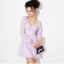 Ladies Wild Fable Fit Flare Dress Light Violet Long Sleeve Dress Medium