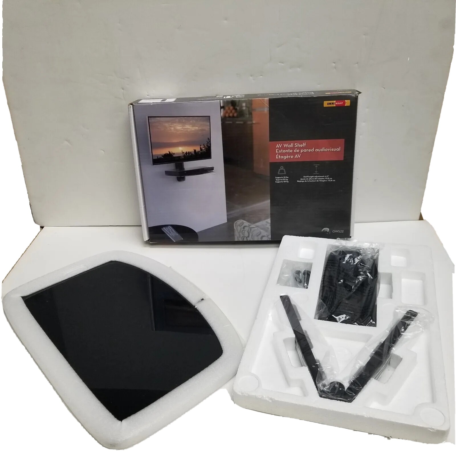 OmniMount OWS22 Single AV Wall Mount Shelf 16.5" X 9.1" X 3.