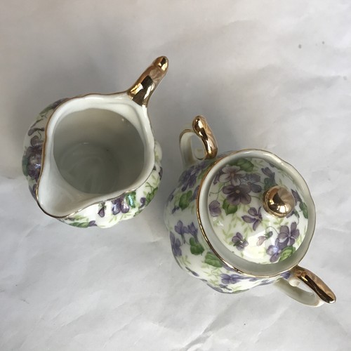 Lefton China 794V Japan Violet Small Sugar Creamer Gold Leaf - Picture 2 of 10