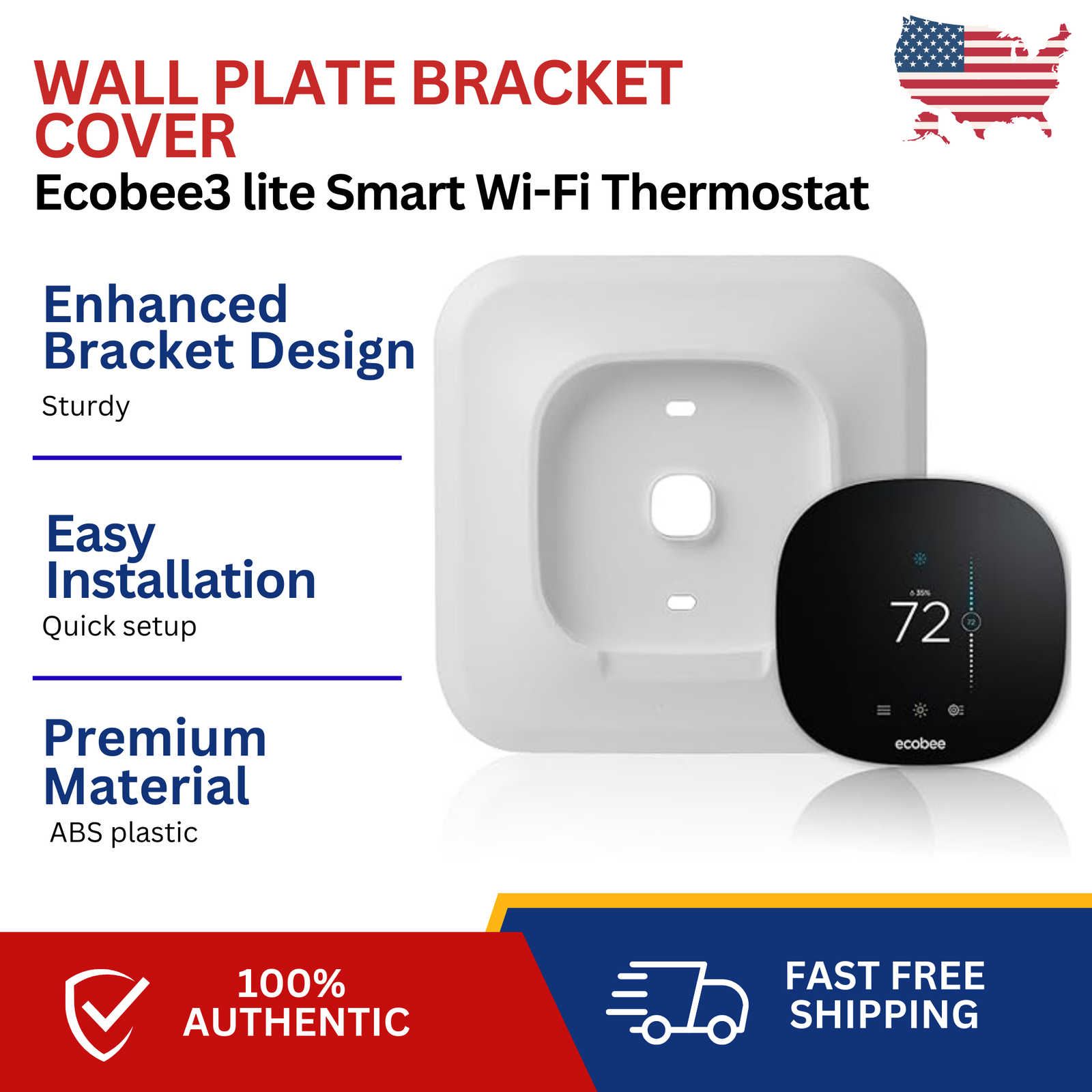 Ecobee3 lite 智能 Wi-Fi 恒温器的壁板支架盖(白色)