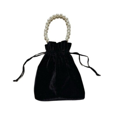 Ring Concierge Black Velvet Pearl Mini Pouch Bag