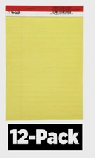 12 PACK Mead JUNIOR LEGAL PAD 5"x8" Yellow Note Paper 50 Sheet Standard Ruled