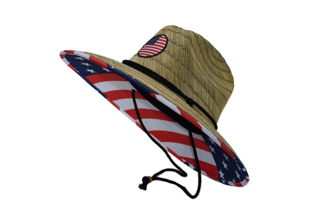 Men's Straw Sun Lifeguard Beach Hat Raffia Wide Brim, One Size