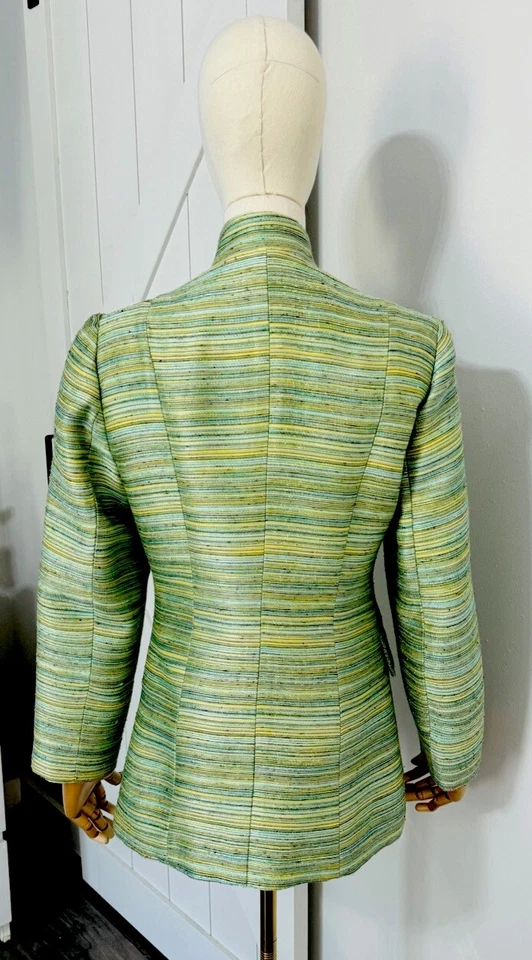 Blazer Victor Costa feminino tamanho 4 pequeno tweed verde jaqueta aquática forrado - Imagem 3 de 4