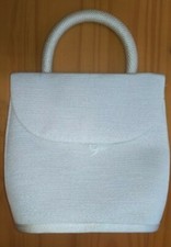 Vintage Handbag Purse White Cream Snap Button Braided Handle Bag