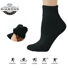 12 Pairs Unisex Solid Black Ankle/Quarter Socks Cotton Low Cut Socks Size 9-11
