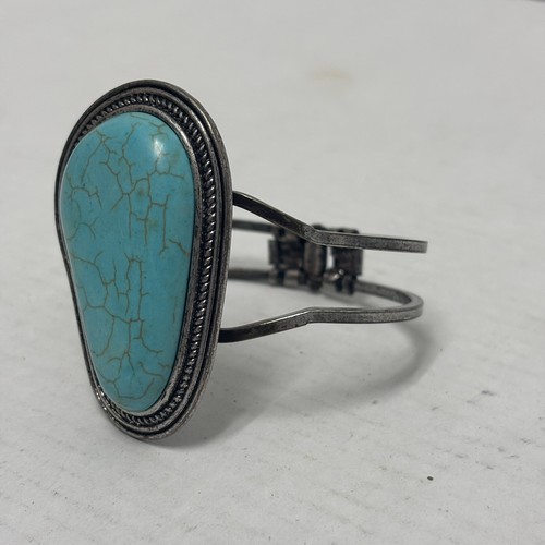 Bracciale Grande Pietra Turchese Pietra Simulata Metallo Sud Occidentale Vedi Desc - Foto 2 di 8