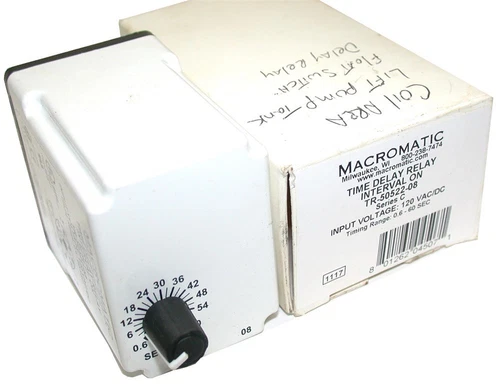 NEW MACROMATIC 120VAC/DC 10A DPDT .6- 60 SECONDS TIME DELAY RELAY TR-50522-08