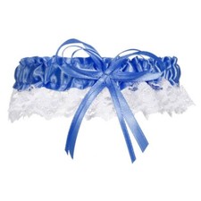 Victoria Lynn  Garter - Cobalt Satin and White Lace with Bow - FAST US SHIPPER