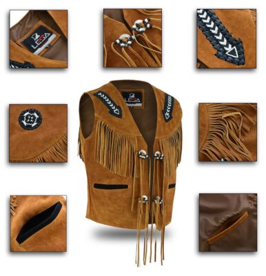 Lesa Collection Unisex Western Suede Fringe Vest Cowboy Cowgirl