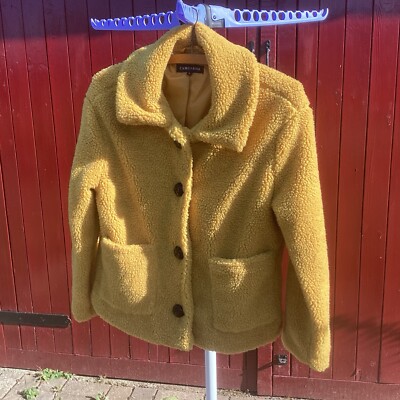 Ladies New Look Cameo Rose Teddy Bear Coat Jacket UK Yellow Mustard  UK