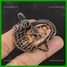 Valentines Sale Oval Birds Eye Jasper Gemstone Copper Wire Wrapped Wife Pendant