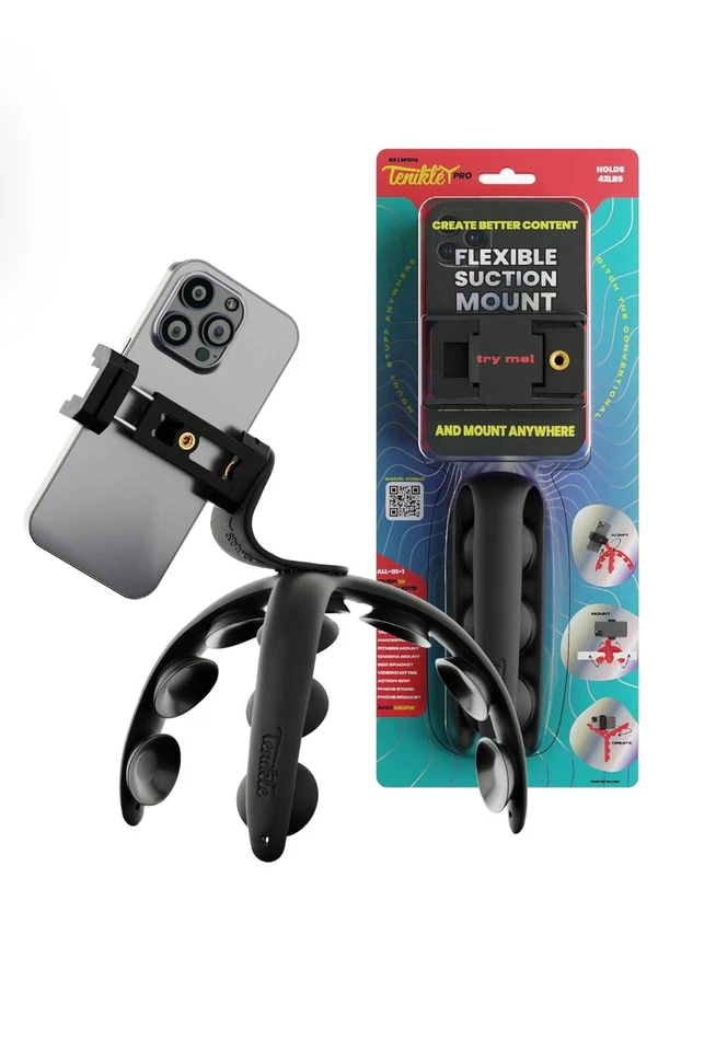 Tenikle Pro Flexible Tripod Bendable Suction Cup Camera & Phone Mount Black - Image 2 of 4