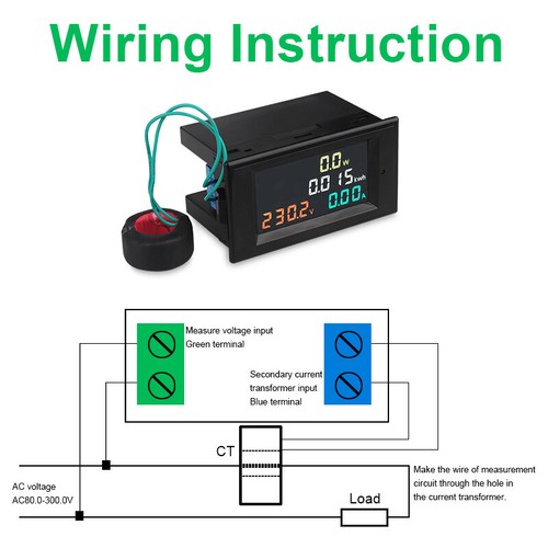 LCD LED Voltmetro Digitale AC 220V 230V 240V 450V Pannello Volt Amp Watt Combo Meter - Foto 6 di 12